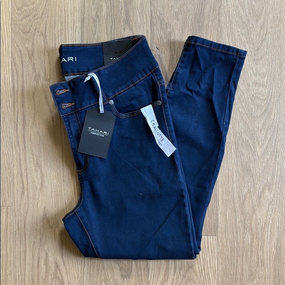 Tahari Charlotte Dark Night Sky Blue Cotton Blend Skinny Jeans Size 16W NEW!